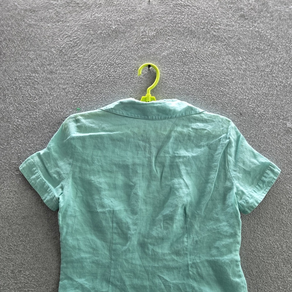 Allison Taylor Women Button Up Shirt S Green Linen Collared Front Short Sleeve - Picture 6 of 7